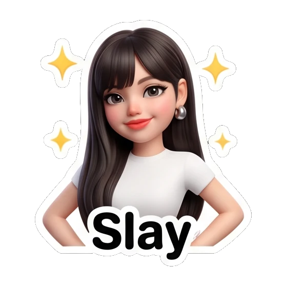 Confident girl posing with 'Slay' text Cute 3D Girl Expressions sticker for expressive chats and social replies.