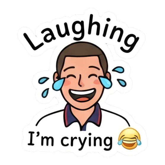 Young man laughing with tears of joy streaming down. Daily Life of a Cool Guy sticker for expressive chats and social replies.