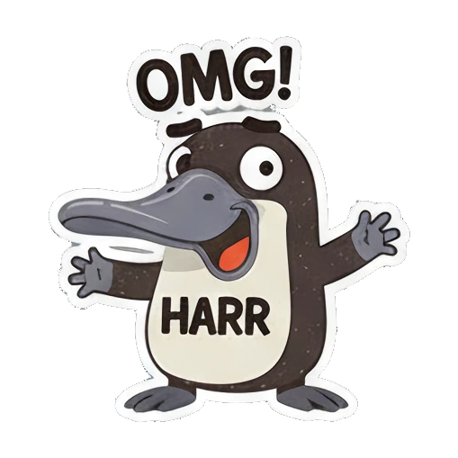 Platypus looking surprised with OMG HARR text Playful Platypus Pals sticker for expressive chats and social replies.