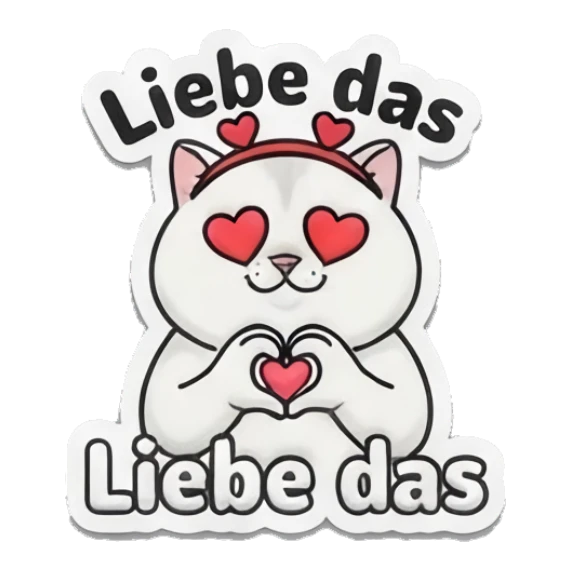 White cat with heart eyes making heart shape, Liebe das Spooky Cute Cat Halloween Vibes sticker for expressive chats and social replies.