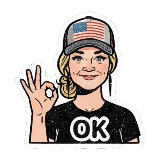 Blonde woman wearing cap giving OK sign with text OK Retro Blonde Daily Vibes sticker for expressive chats and social replies.